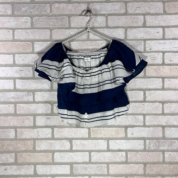 Faithfull the Brand Solerno Claremont Stripe Off The Shoulder Crop Top Size 4 - Picture 3 of 9